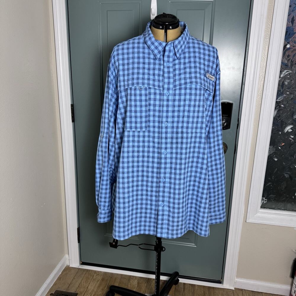 Habit Fishing Shirt Mens 3XL Blue Plaid Long Sleeve Vented Performance Outdoors - Picture 1 of 13